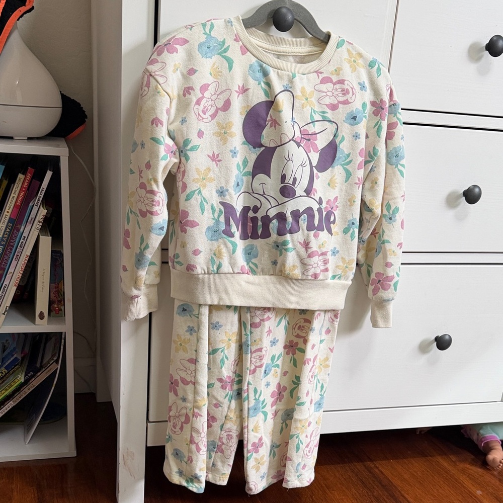 Disney Minnie Mouse Kids Sweat Set - Cream with Floral Accents